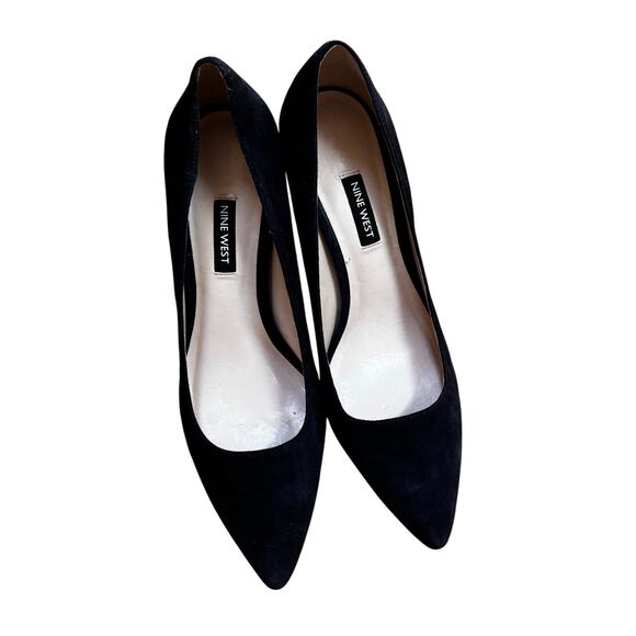 Nine West Joeysgirl black suede high heel pumps block heel shoes US size 9.5M - Picture 10 of 11